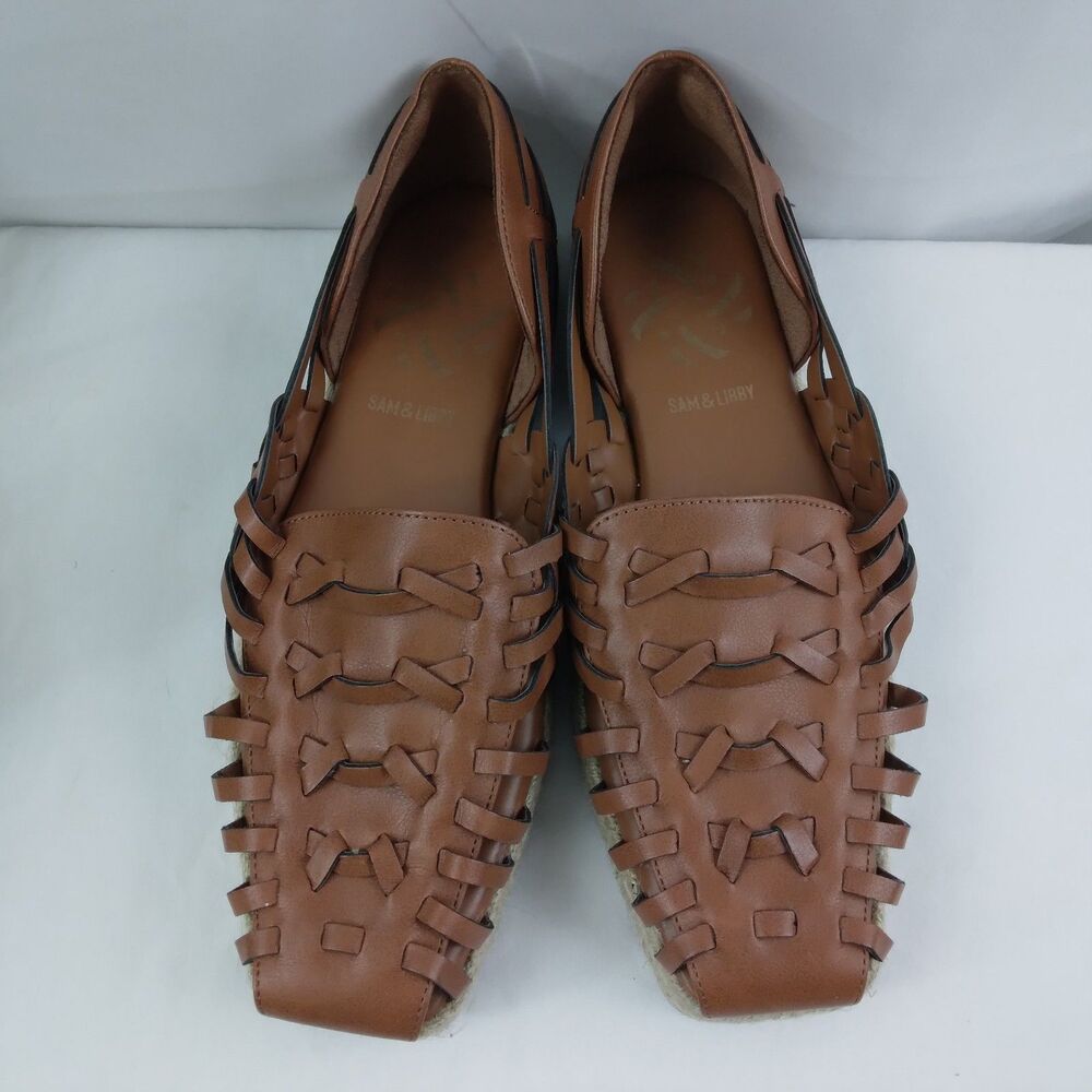 Sam & Libby Woven Espadrille Loafers Cognac Brown Square Toe Coastal Boho 8 - Picture 4 of 10
